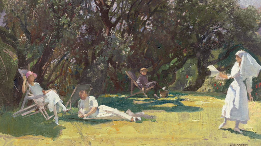 George LAMBERT Born: St Petersburg, Russia 1873; Arrived Australia 1887; Died: 1930 The garden at St. Luke's Hospital 1922-23 oil on canvas, 41 x 51 cm Benalla Art Gallery Collection Ledger Gift, 1980 1980.10