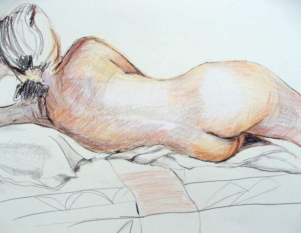 Janet LEITH 'Reclining Nude' mixed media on paper