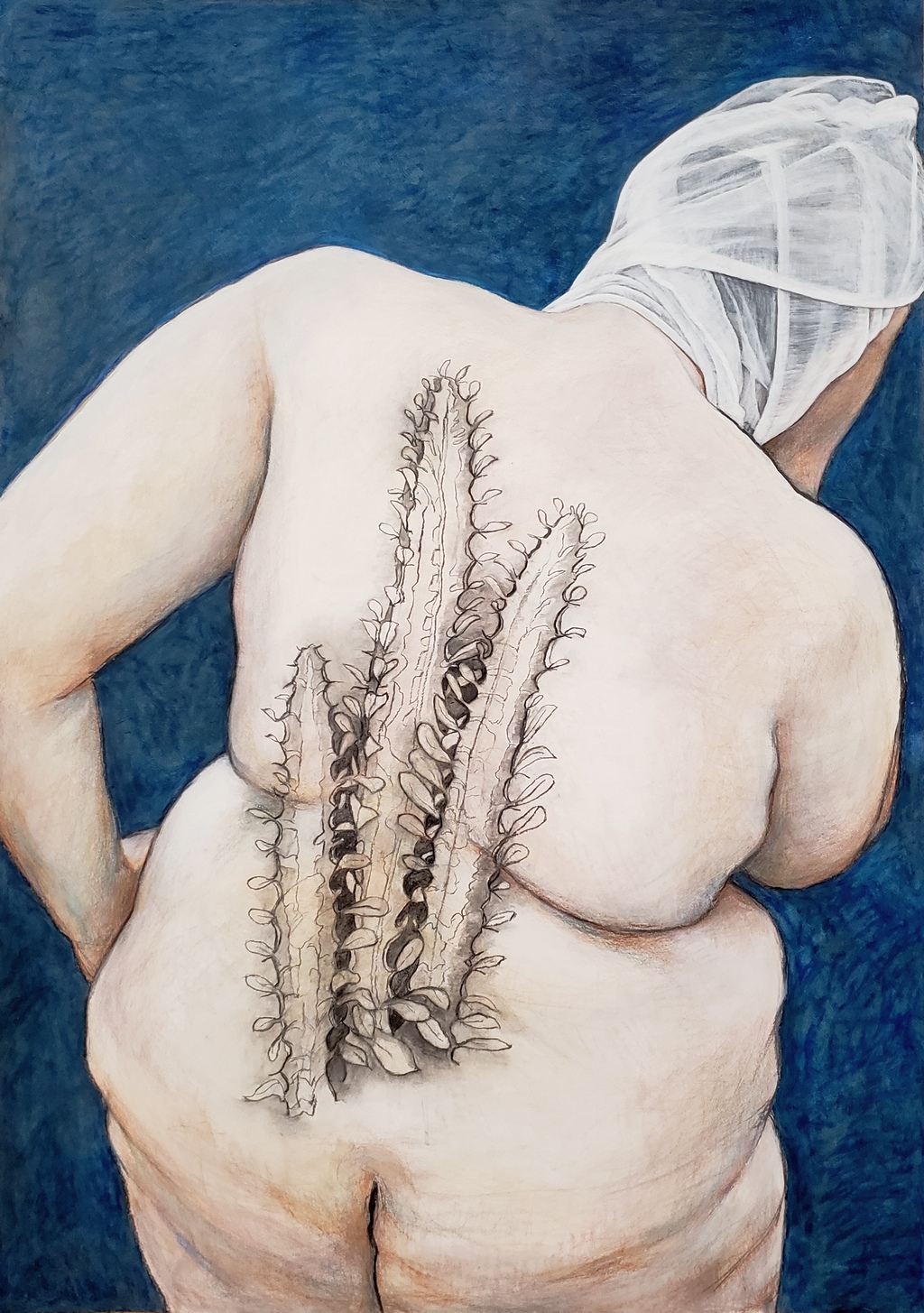 Janet LEITH 'Melancholia-Blue Phlegm-4' 2024, charcoal, coloured pencil, ink and gesso on Snowdon cartridge, 100 x 70 cm