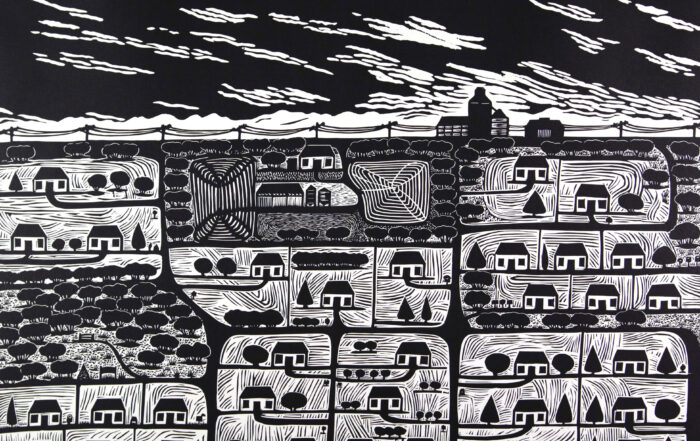 Anita Laurence, 'Karawinnaville' linocut on 100% cotton paper 58 x 79 cm [image] 78 x 100 cm [sheet]