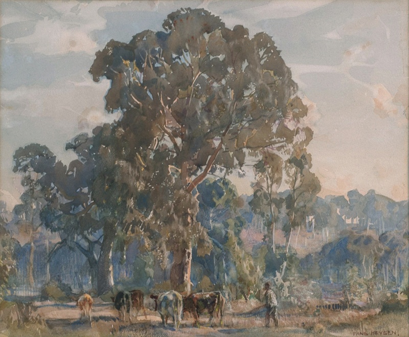 Hans HEYSEN Landscape n.d. watercolour 32.5 x 39.0 cm [image]; 65.5 x 72.5 cm [frame] Ledger Gift, 1975 1975.05 Benalla Art Gallery Collection
