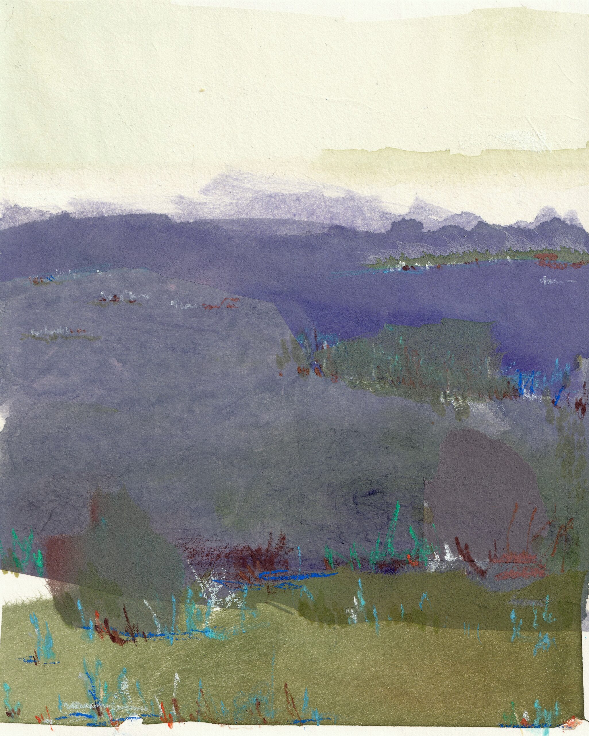 Nick Baylart ‘Wet dusk drive on the Hume’ 2025 synthetic polymer, kōzo, watercolour, and pastel on paper 23.5 x 19 cm Nick Baylart 'Wet dusk drive on the Hume' 2025 synthetic polymer, kōzo, watercolour, and pastel on paper 23.5 x 19 cm