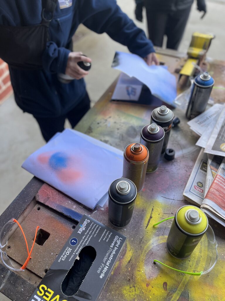Student from Mansfield Secondary College in a stencil workshop, delivered by Benalla Art Gallery, 2026.